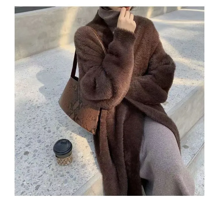 white Long Cardigan for women 2026 new winter clothes Knitted fluffy long sleeve Cashmere sweater coat korean style warm vintage