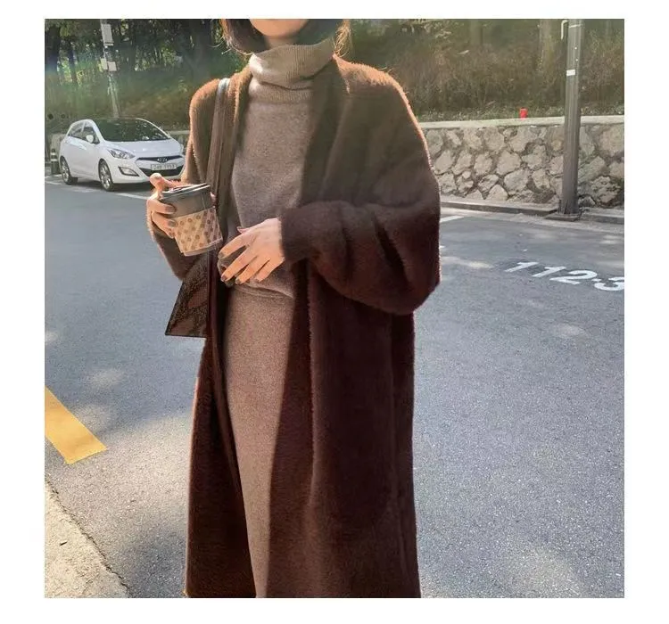 white Long Cardigan for women 2026 new winter clothes Knitted fluffy long sleeve Cashmere sweater coat korean style warm vintage