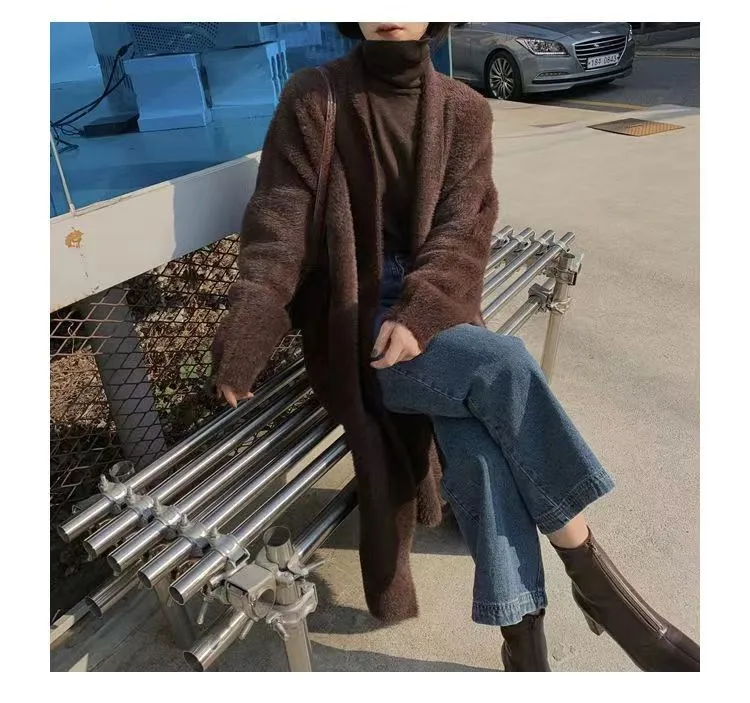 white Long Cardigan for women 2026 new winter clothes Knitted fluffy long sleeve Cashmere sweater coat korean style warm vintage
