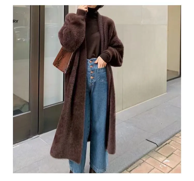 white Long Cardigan for women 2026 new winter clothes Knitted fluffy long sleeve Cashmere sweater coat korean style warm vintage