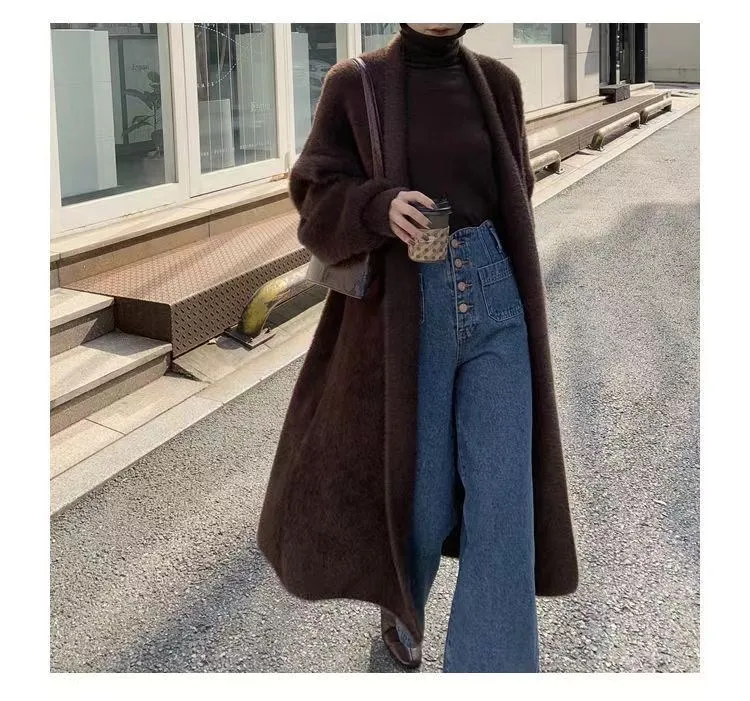 white Long Cardigan for women 2026 new winter clothes Knitted fluffy long sleeve Cashmere sweater coat korean style warm vintage