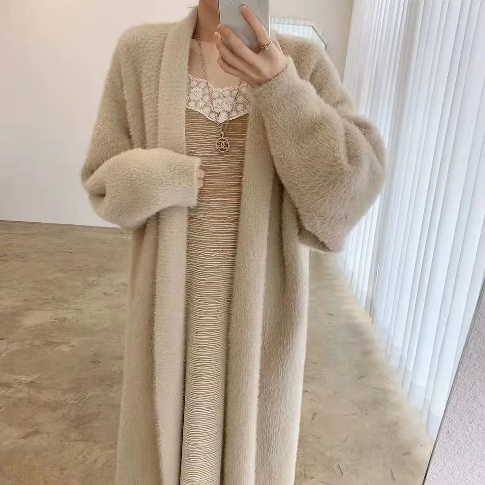 white Long Cardigan for women 2026 new winter clothes Knitted fluffy long sleeve Cashmere sweater coat korean style warm vintage