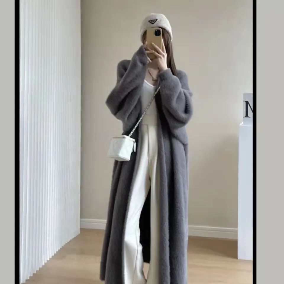 white Long Cardigan for women 2026 new winter clothes Knitted fluffy long sleeve Cashmere sweater coat korean style warm vintage