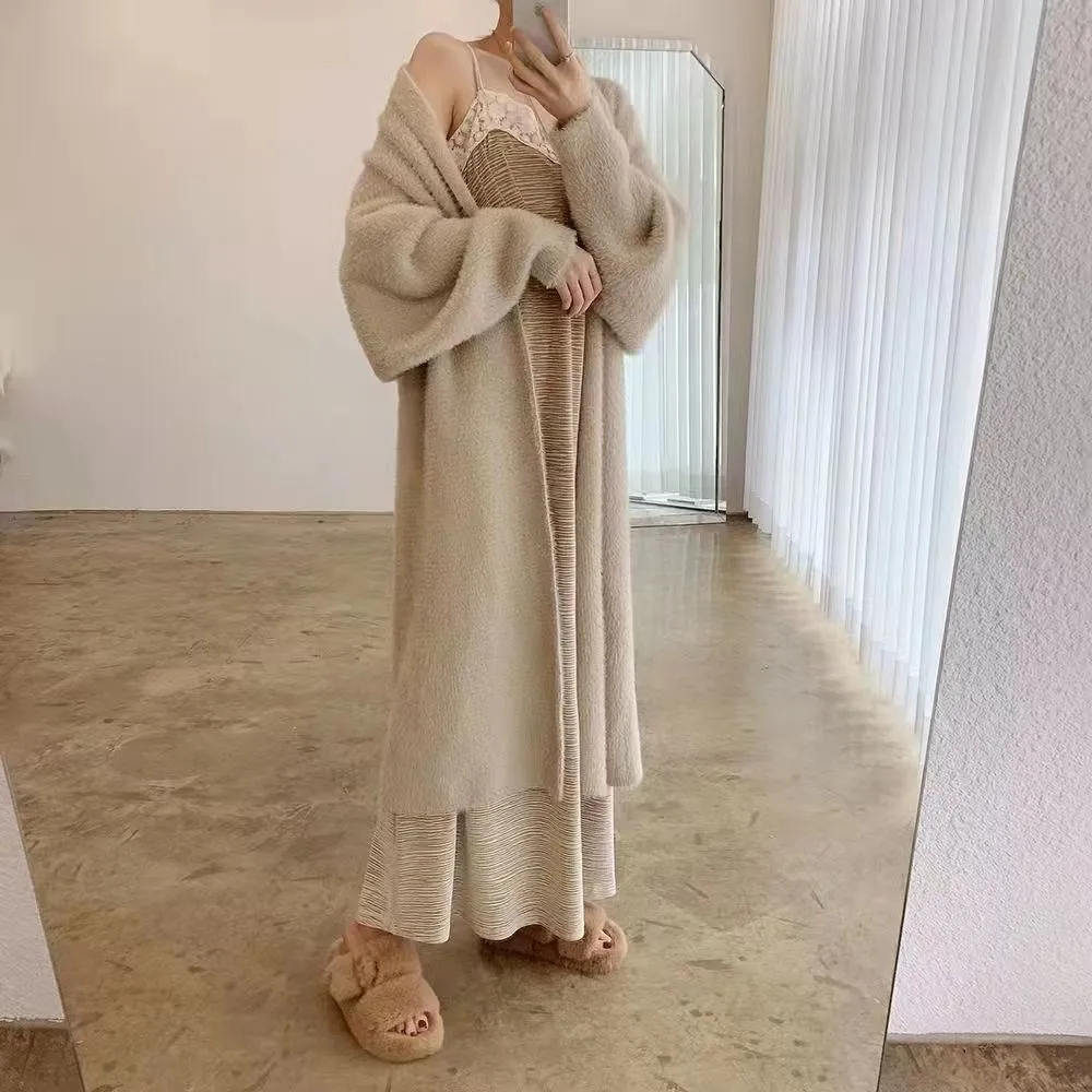 white Long Cardigan for women 2026 new winter clothes Knitted fluffy long sleeve Cashmere sweater coat korean style warm vintage