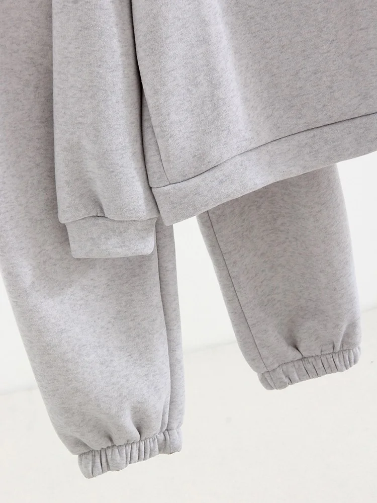 Gray Warm Fleece Suit For Women Winter Thick Velvet Pants Sets Sweatpants Sweatshirt Ladies Warrn Tracksuit Women Two Piece Set