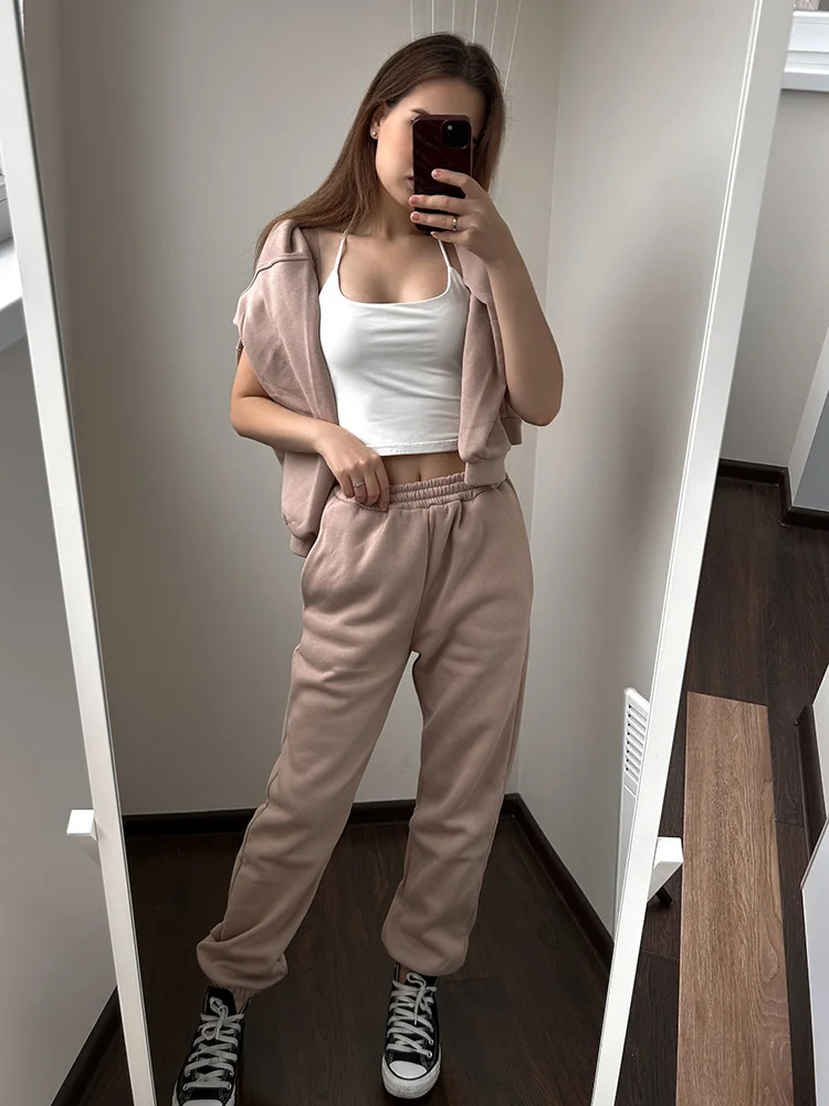 Gray Warm Fleece Suit For Women Winter Thick Velvet Pants Sets Sweatpants Sweatshirt Ladies Warrn Tracksuit Women Two Piece Set