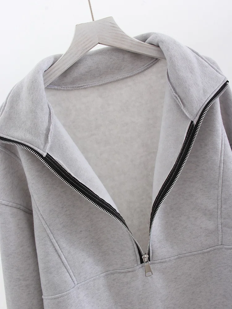 Gray Warm Fleece Suit For Women Winter Thick Velvet Pants Sets Sweatpants Sweatshirt Ladies Warrn Tracksuit Women Two Piece Set