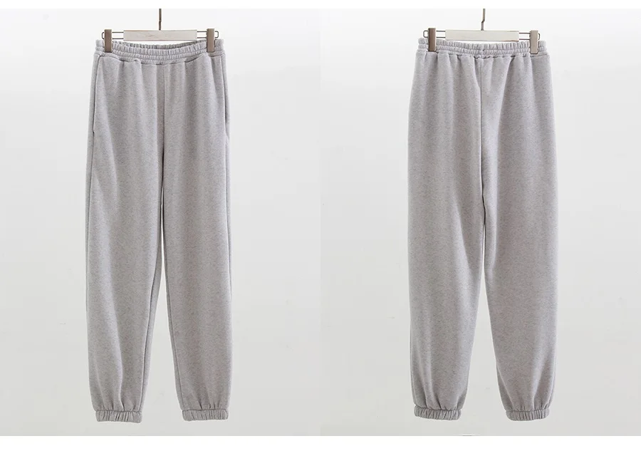 Gray Warm Fleece Suit For Women Winter Thick Velvet Pants Sets Sweatpants Sweatshirt Ladies Warrn Tracksuit Women Two Piece Set