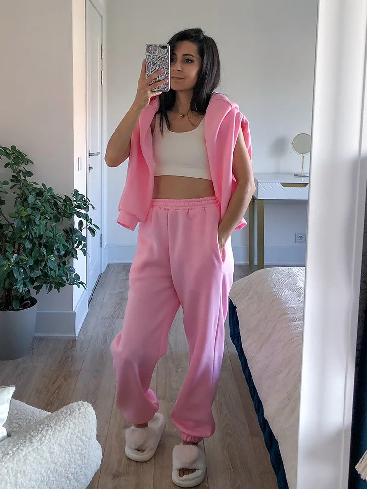 Gray Warm Fleece Suit For Women Winter Thick Velvet Pants Sets Sweatpants Sweatshirt Ladies Warrn Tracksuit Women Two Piece Set