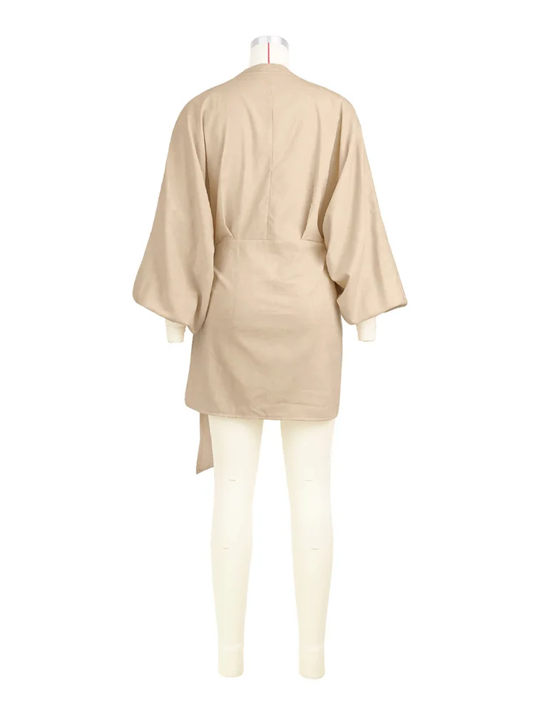 Wmstar Women Dress Summer Retro Solid Color Cotton Linen Long Sleeve Mid Length V Neck Loose Female Evening Party Slim Dresses