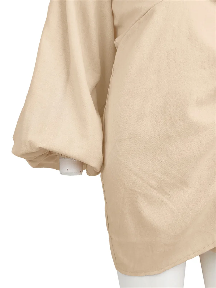 Wmstar Women Dress Summer Retro Solid Color Cotton Linen Long Sleeve Mid Length V Neck Loose Female Evening Party Slim Dresses
