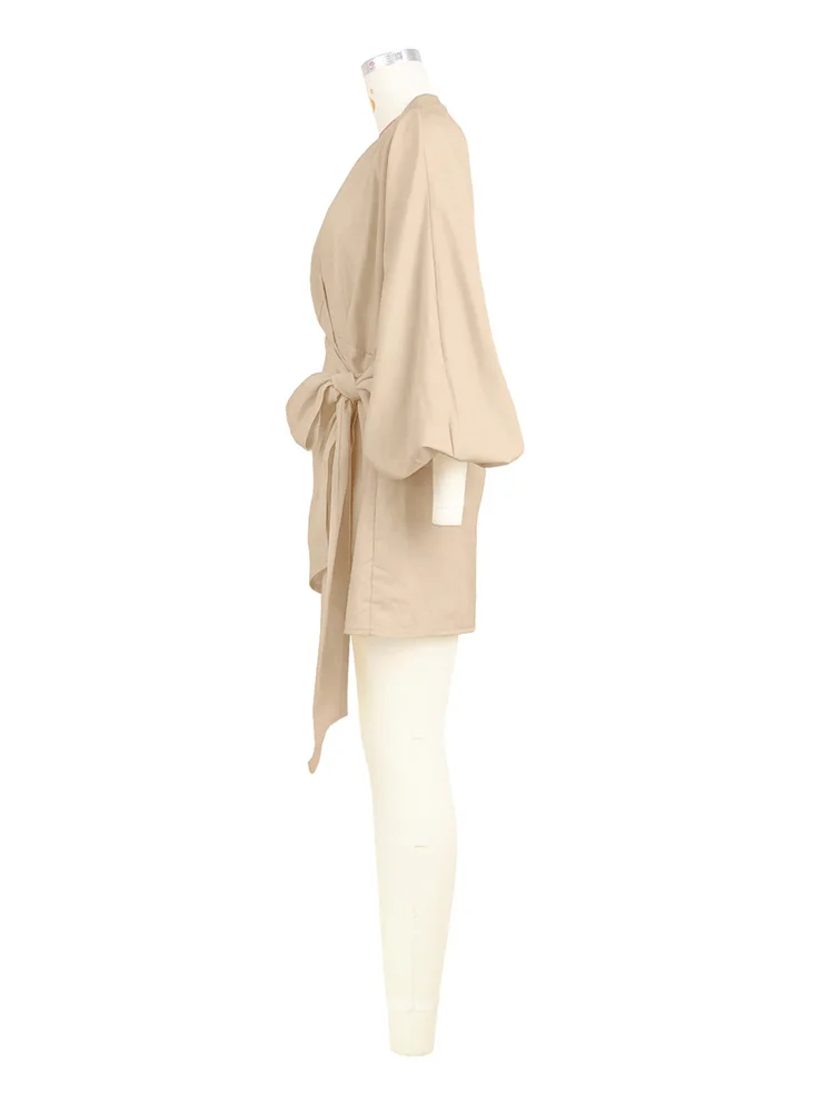Wmstar Women Dress Summer Retro Solid Color Cotton Linen Long Sleeve Mid Length V Neck Loose Female Evening Party Slim Dresses
