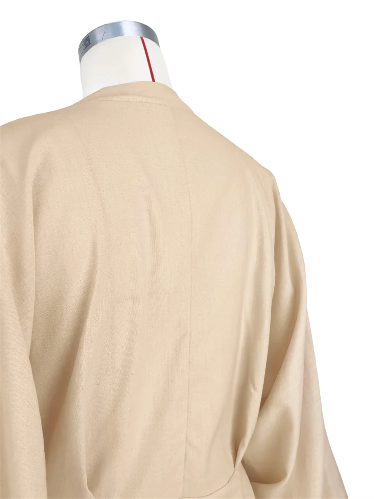 Wmstar Women Dress Summer Retro Solid Color Cotton Linen Long Sleeve Mid Length V Neck Loose Female Evening Party Slim Dresses