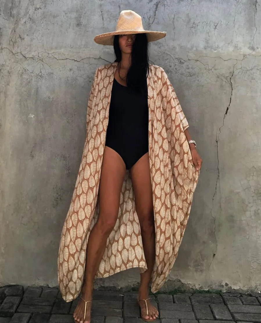 Beach Dress Tunic Cover up Embroidery Kaftan Saida de Praia Women Bikini Cover-up Pareo Sarong Beachwear