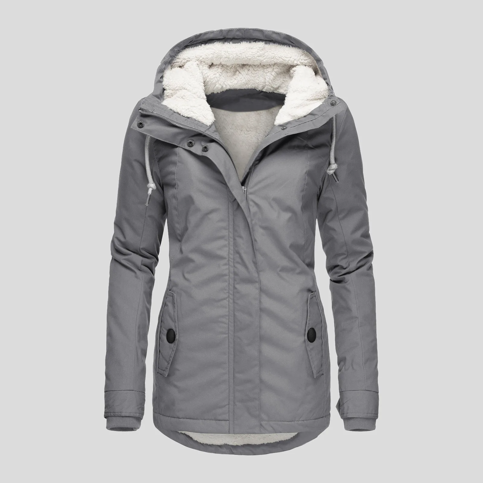 2025 New Women's Hooded Jacket Winter Warmth Thickened Fleece Jacket Solid Color Casual Fit Commuting & Outings