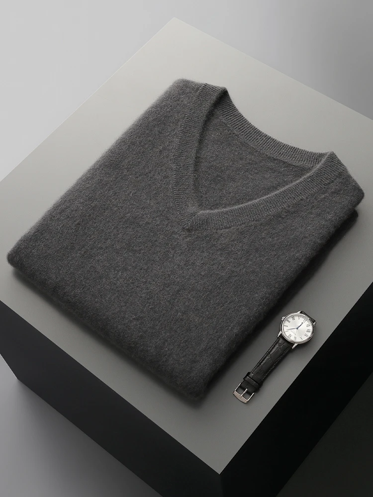 Men Wool V-neck Sweater Vest Pullover Autumn Winter Basic Casual Cashmere 100% Merino Wool Knitted Soft Sleeveless Waistcoat Top