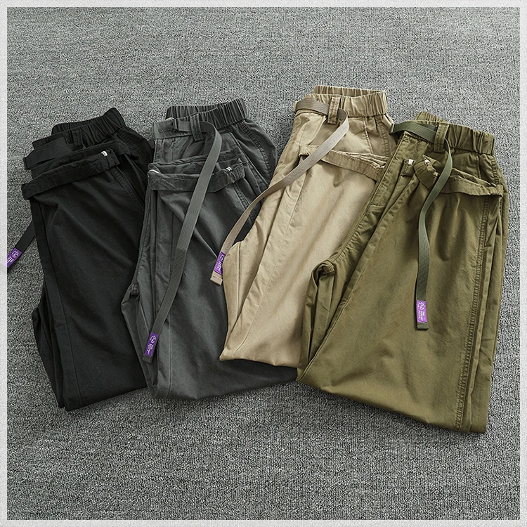 Summer thin casual pants men's straight straight tube loose conical overalls all cotton wash re-engraved purple mark daddy pants