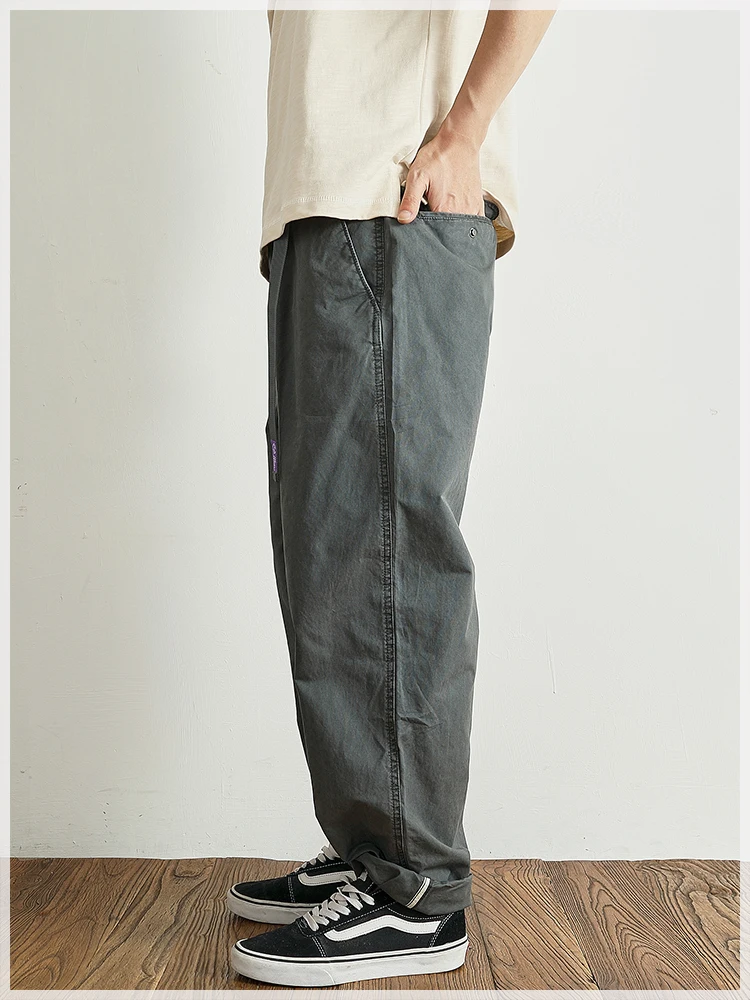 Summer thin casual pants men's straight straight tube loose conical overalls all cotton wash re-engraved purple mark daddy pants