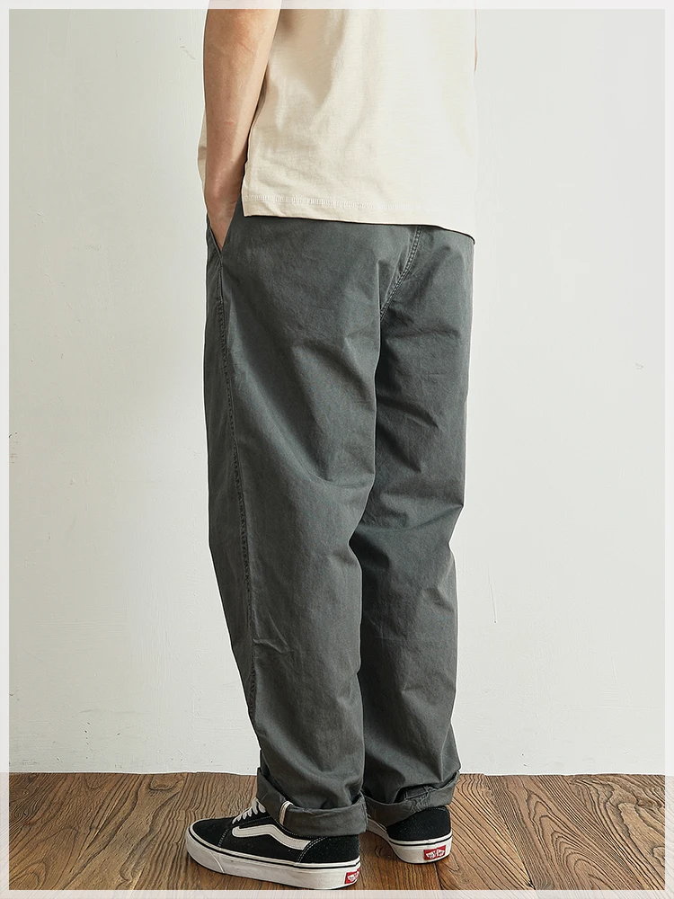 Summer thin casual pants men's straight straight tube loose conical overalls all cotton wash re-engraved purple mark daddy pants
