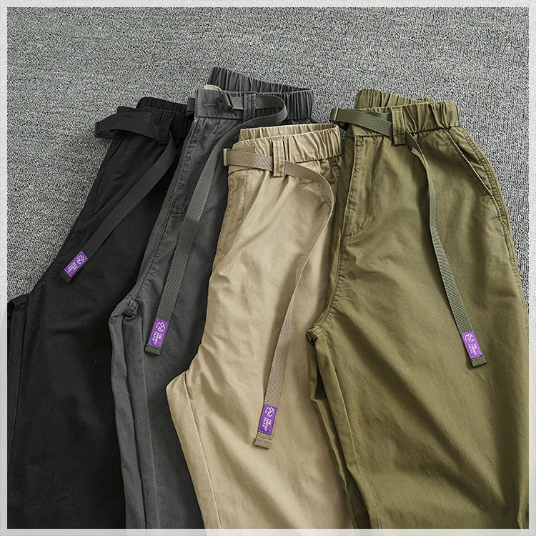 Summer thin casual pants men's straight straight tube loose conical overalls all cotton wash re-engraved purple mark daddy pants