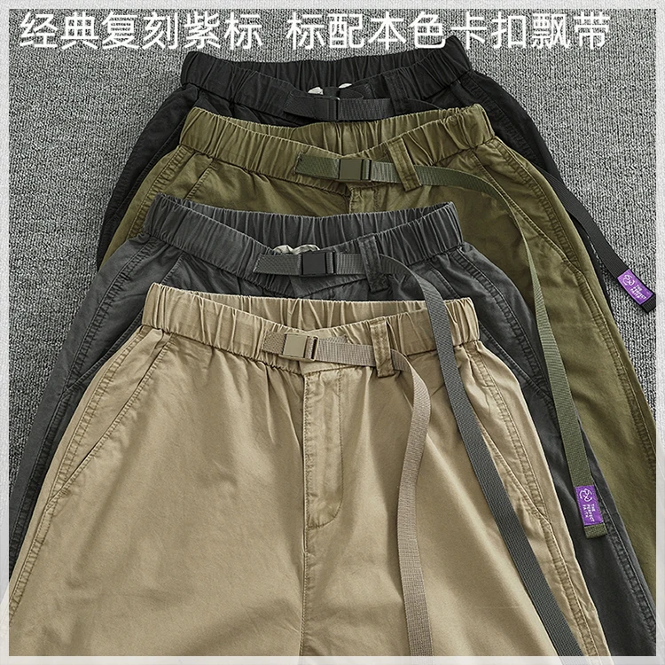 Summer thin casual pants men's straight straight tube loose conical overalls all cotton wash re-engraved purple mark daddy pants