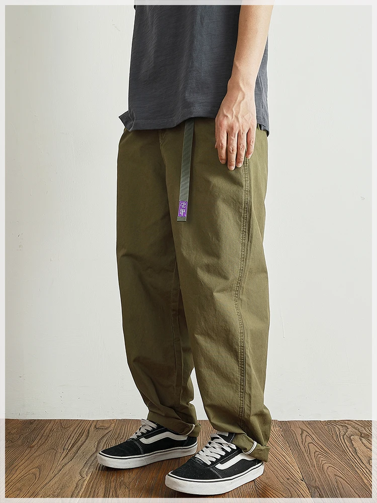 Summer thin casual pants men's straight straight tube loose conical overalls all cotton wash re-engraved purple mark daddy pants