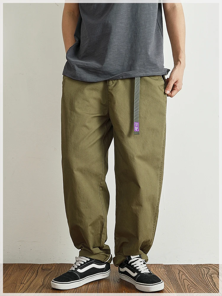 Summer thin casual pants men's straight straight tube loose conical overalls all cotton wash re-engraved purple mark daddy pants