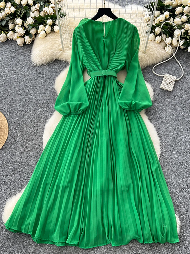 2026 Spring Autumn Fashion Elegant Dress for Women New French Mushroom Edge Crimping Loose Chiffon Long Sleeve Long Dress C141