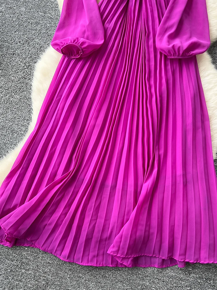 2026 Spring Autumn Fashion Elegant Dress for Women New French Mushroom Edge Crimping Loose Chiffon Long Sleeve Long Dress C141