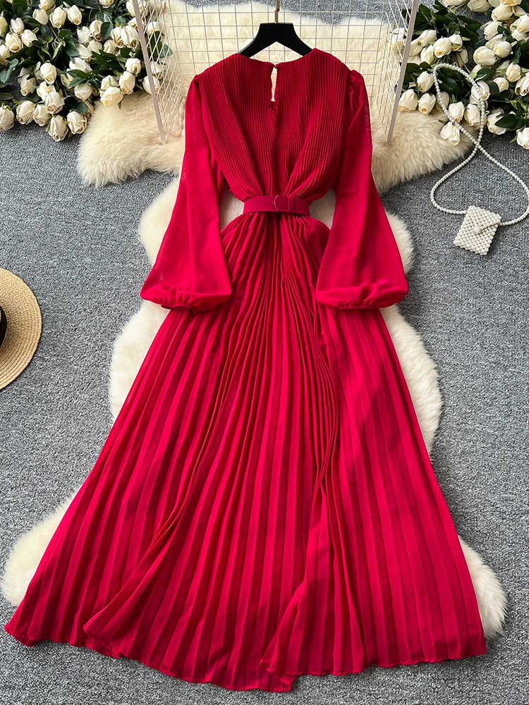 2026 Spring Autumn Fashion Elegant Dress for Women New French Mushroom Edge Crimping Loose Chiffon Long Sleeve Long Dress C141