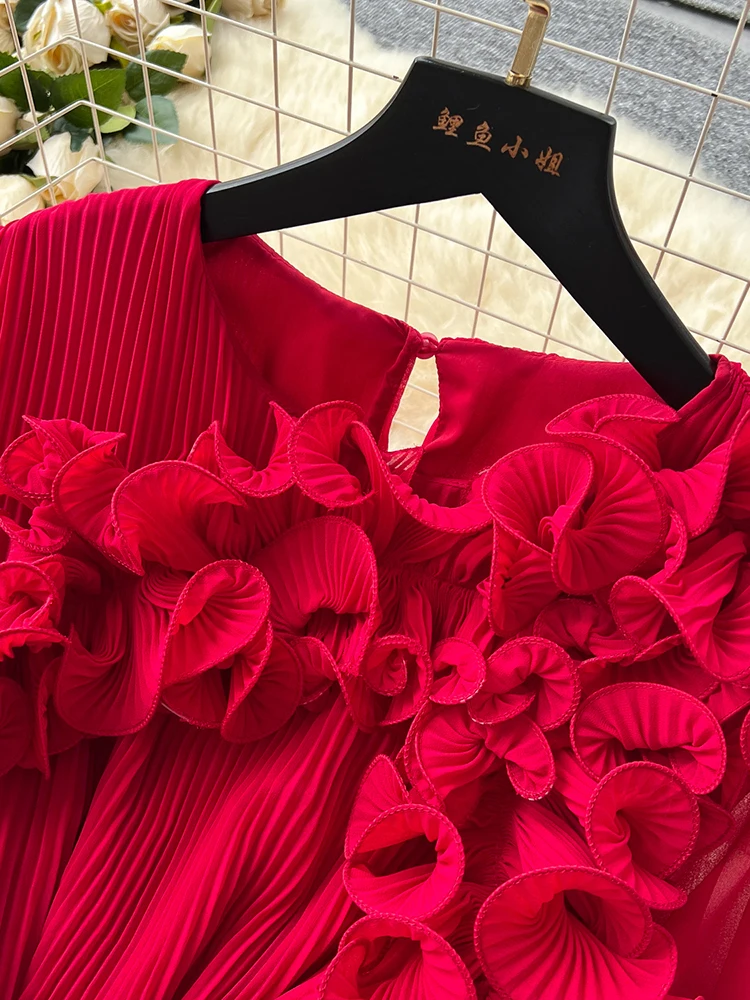 2026 Spring Autumn Fashion Elegant Dress for Women New French Mushroom Edge Crimping Loose Chiffon Long Sleeve Long Dress C141