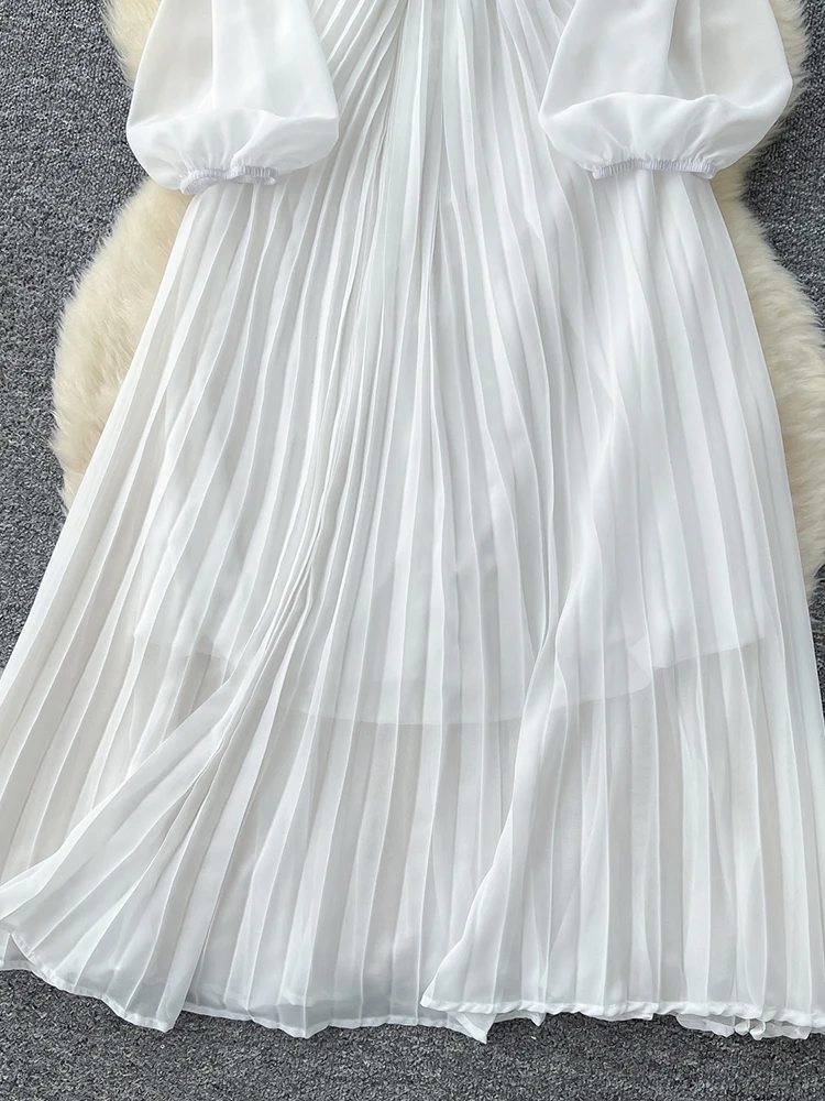 2026 Spring Autumn Fashion Elegant Dress for Women New French Mushroom Edge Crimping Loose Chiffon Long Sleeve Long Dress C141