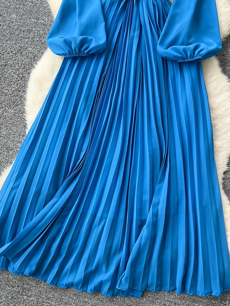 2026 Spring Autumn Fashion Elegant Dress for Women New French Mushroom Edge Crimping Loose Chiffon Long Sleeve Long Dress C141