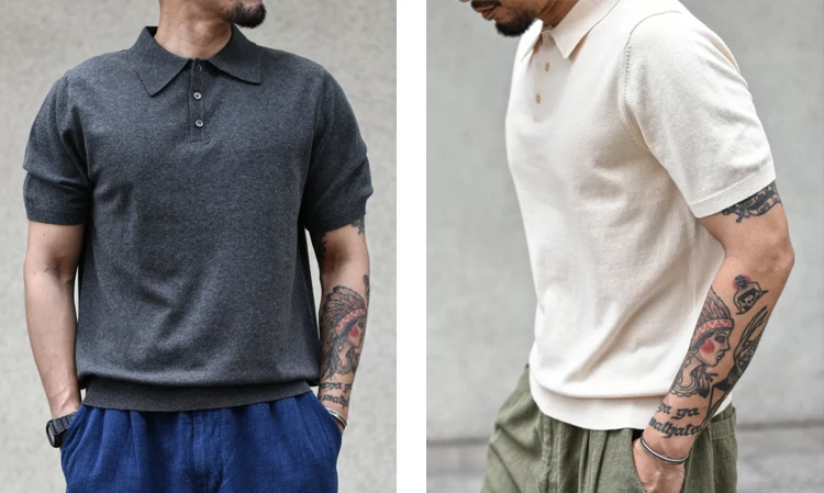 Sauce Zhan Polo Shirt Men Shirts Summer Knit Short Sleeve Shirt Vintage 100% Cotton Regular Fit