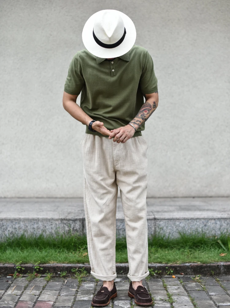 Sauce Zhan Polo Shirt Men Shirts Summer Knit Short Sleeve Shirt Vintage 100% Cotton Regular Fit