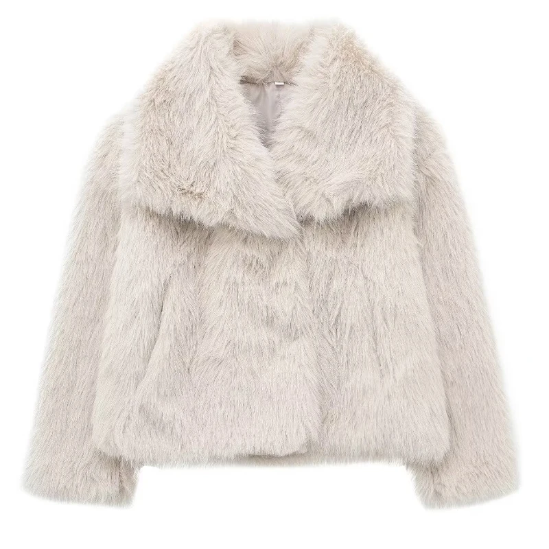 HXAO White Faux Fur Coat 2024 Woman New in coats Autumn Winter Fur Plush Fluffy Jacket Warm Red Gray Black Outerwears
