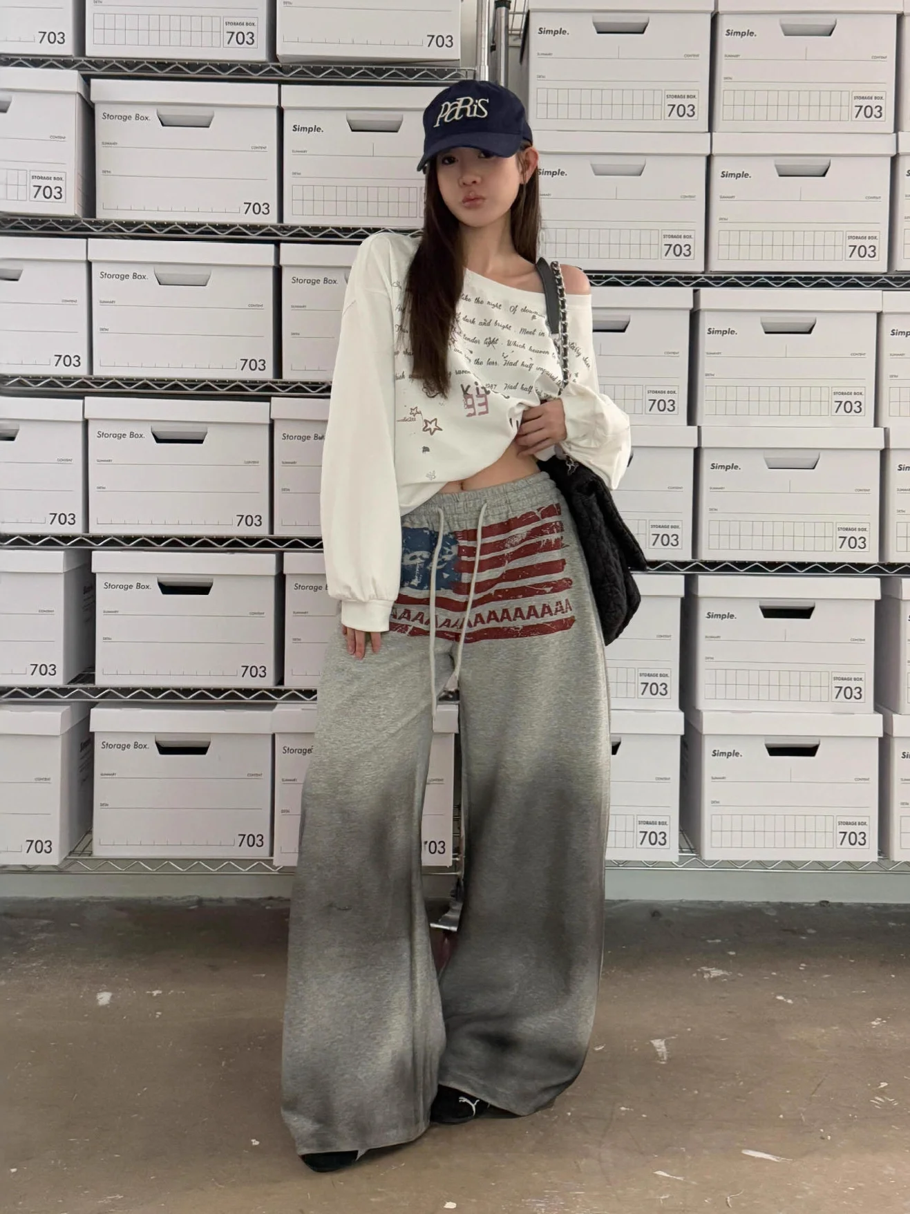 Y2K College American Hip-hop Goth Print Drawstring Wide Leg Sweatpants Loose 90s High Street Sports Trousers Floor Length Pants
