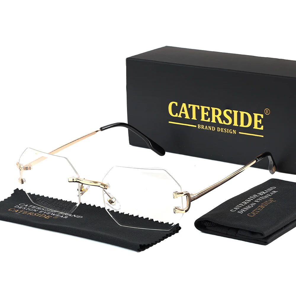 CATERSIDE Rimless Men's Sunglasses Polygon Vintage Frameless Glasses Gradient Lens Women Traveling Party Business Sun Glasses