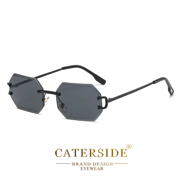 CATERSIDE Rimless Men's Sunglasses Polygon Vintage Frameless Glasses Gradient Lens Women Traveling Party Business Sun Glasses
