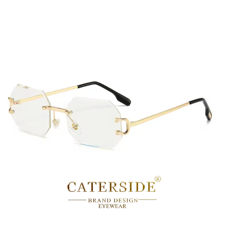 CATERSIDE Rimless Men's Sunglasses Polygon Vintage Frameless Glasses Gradient Lens Women Traveling Party Business Sun Glasses