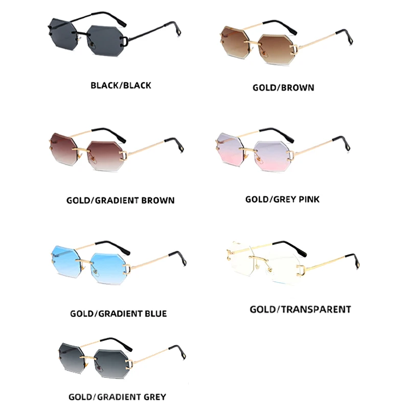 CATERSIDE Rimless Men's Sunglasses Polygon Vintage Frameless Glasses Gradient Lens Women Traveling Party Business Sun Glasses