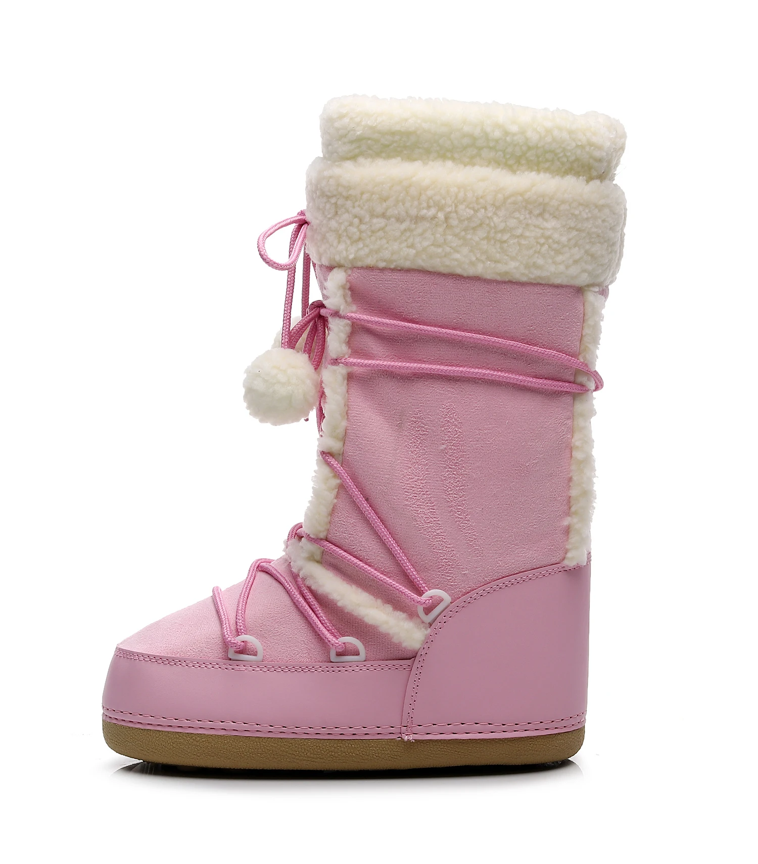 Free Ship Women Snow Boots Warm Plush Comfortable Platform Shoes Lady Lace-up Mid-Calf Pink Boots Non-slip Winter Shoes Booties
