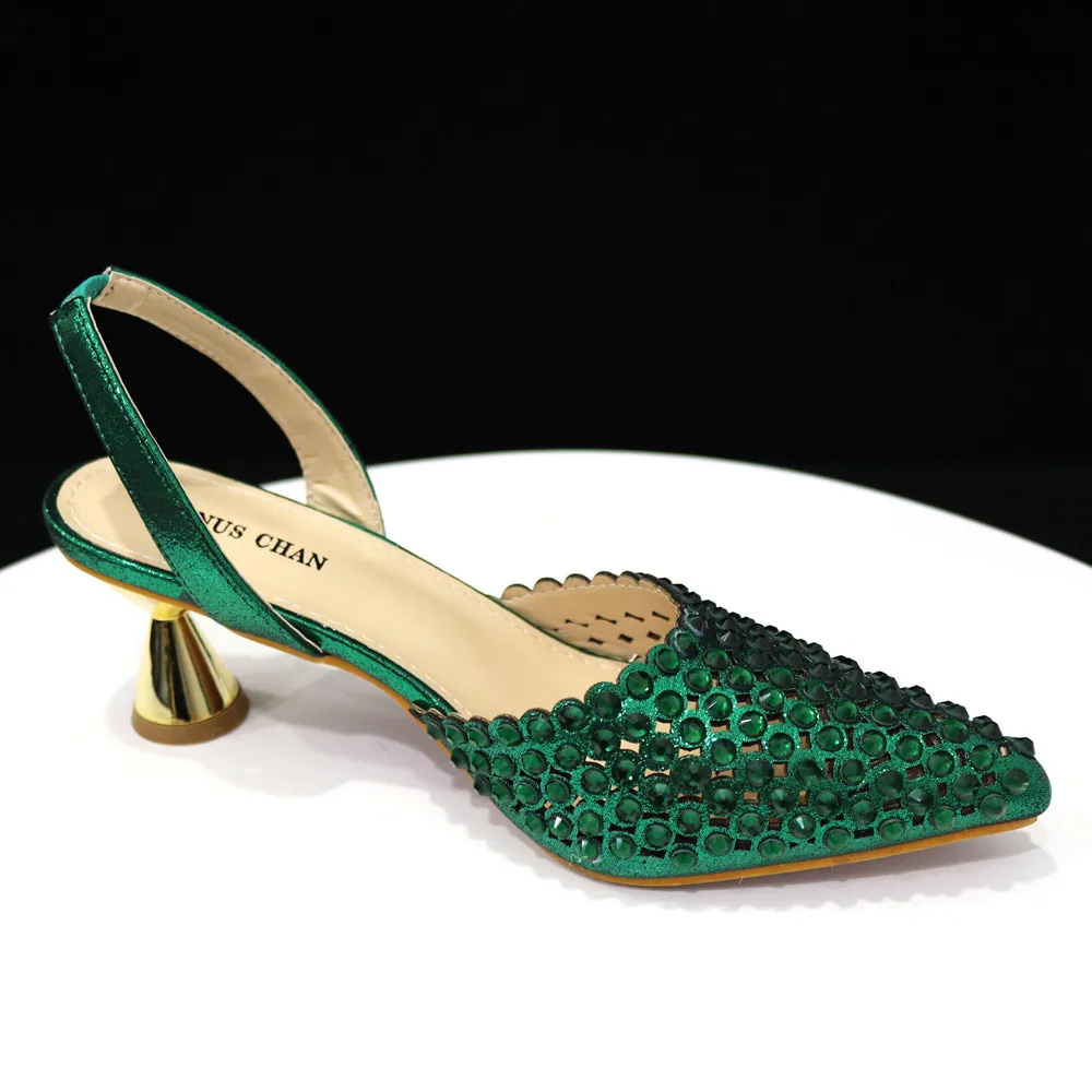 Venus Chan Pointed Toe Heels for Women 2023 Elegant Party Wine Color Full Diamond Pumps Italian Shoes and Bags Matching Set