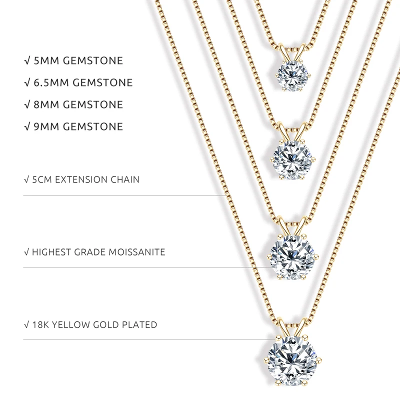 Classic 0.5CT-5CT D Moissanite Pendant Necklace Adjustable Chain 925 Silver for Women with Certificate 2CT 3CT 4CT Lab Diamond