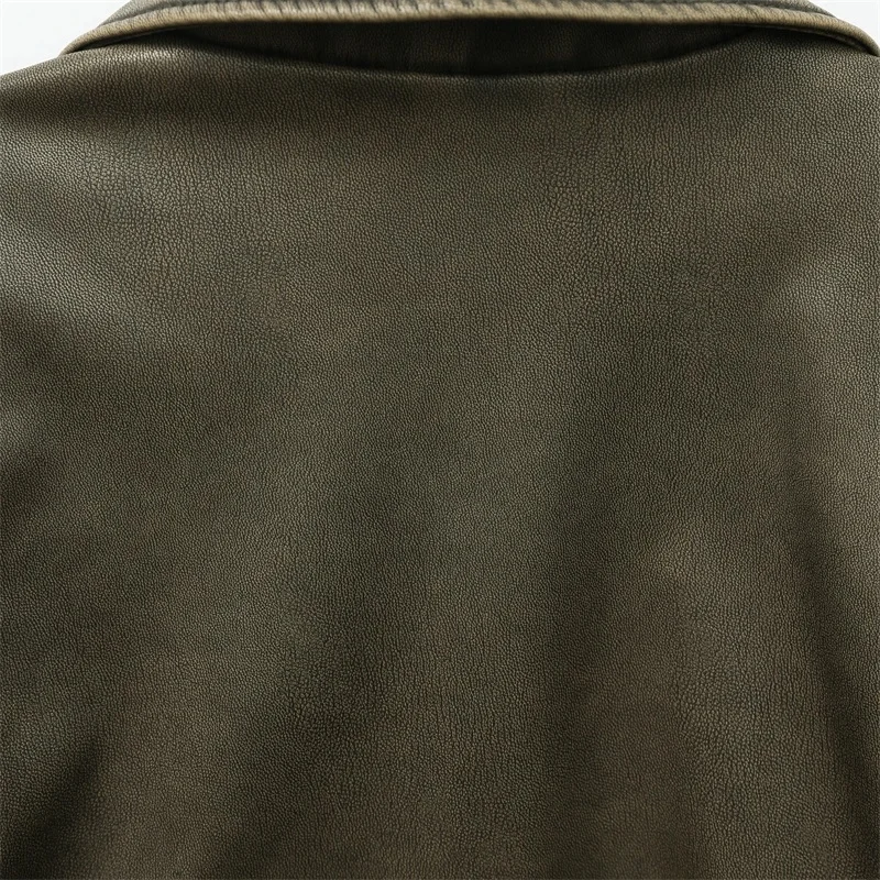 2025 Vintage Loose Pu Faux Leather Short Jacket with Belt Streetwear Female Zipper Retro Moto Biker Coat Outwear Tops