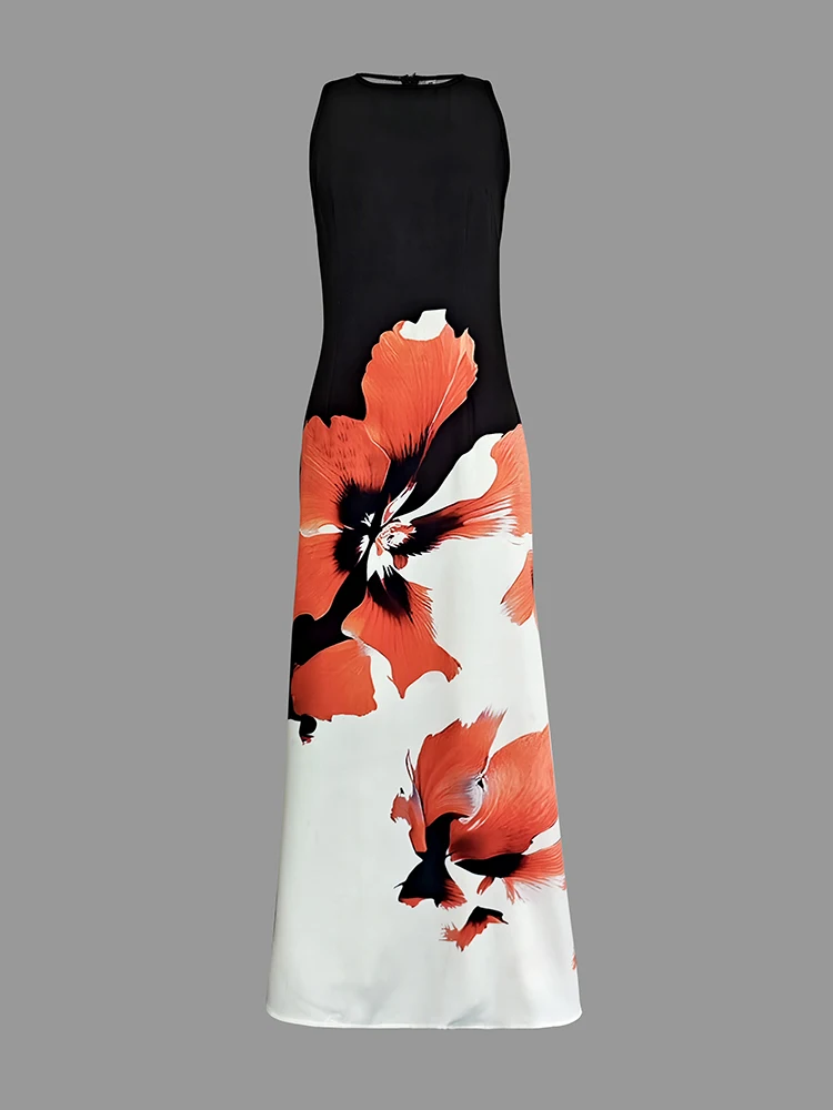 Gymystars Skinny Sleeveless Flower Print Dress Women's Evening Dresses Elegant Sexy Outfit Black White Flowers Party Dress Robe