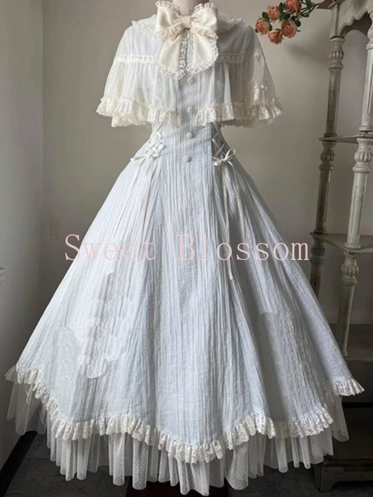 French Elegant Sweet Lolita Dress Women Bow Lace Patchwork Princess Party Dresses New Slim Fashion Hepburn Clothing Summer 2025