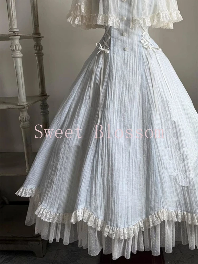 French Elegant Sweet Lolita Dress Women Bow Lace Patchwork Princess Party Dresses New Slim Fashion Hepburn Clothing Summer 2025