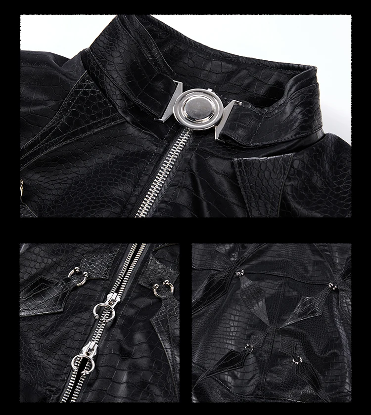 Mauroicardi Spring Autumn Cool Short Shiny Black Crocodile Print Pu Leather Jacket Men Luxury Designer Y2K Streetwear Clothes