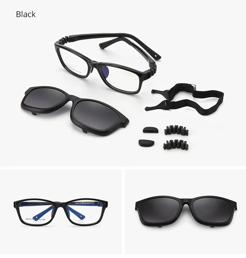 Ralferty 2 In 1 Kids Sunglasses Polarized Clips On Glasses Child 0 Diopter Prescription Optic Myopia Eyewear Frame Glasses Chain